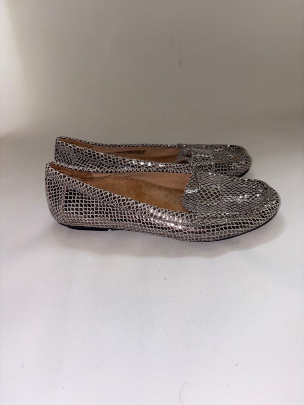 Vionic Silver Metallic Snake-Print Loafers